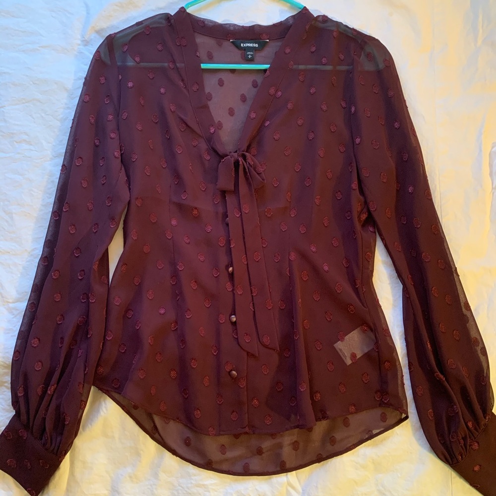 Express Maroon Button Polka Dot Blouse